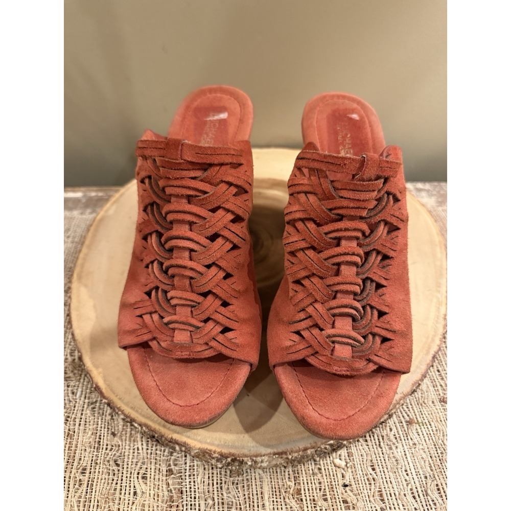 Michael Kors Westley Burnt Orange Open Toe Woven Leather Heel Sandal Mule Size 9